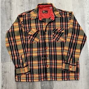 VTG 70s/80s Hi Gear Orange/Yellow Plaid Flannel Button Mens Acrylic Shirt Sz L